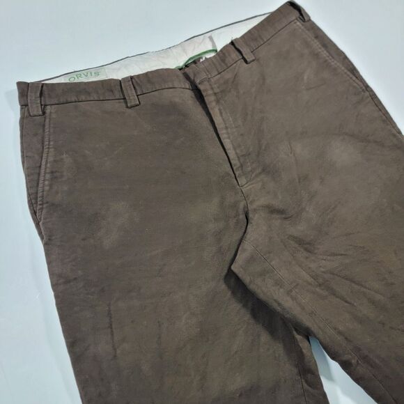 VTG Orvis Men's Pants Flat‎ Front Brown Cotton Suede Size 42x30 - Picture 1 of 14
